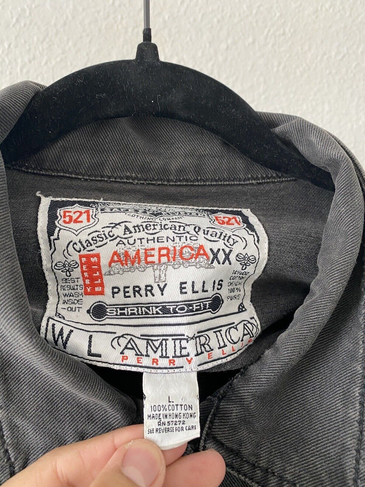 Vintage 90s Perry Ellis Denim Jacket, 14.5 Ounce Shrink to fit