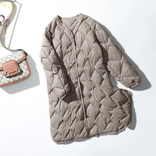 Damen Daunenjacke 90% Entendaunenmantel V-Ausschnitt lang Daunen Puffer Jacket - Bild 19 von 23