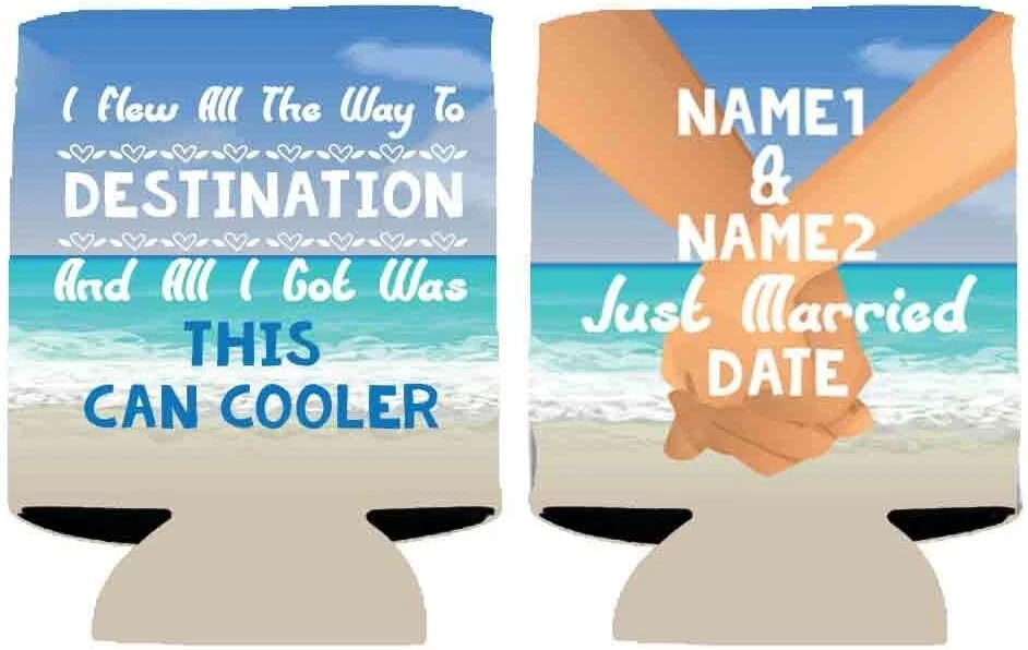 Enfriador de latas de boda personalizado volé todo el camino” playa boda (diseño 2) Foto 2 de 2