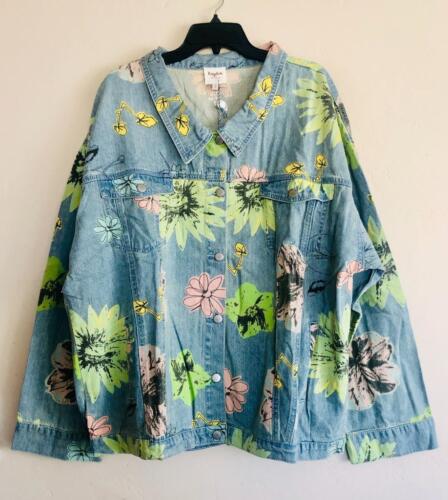 HAYDEN Oversized Boyfriend Floral Denim Long Jacket Women's 2XL 3X Trendy NWT - Picture 2 of 7