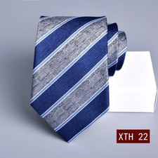 New Classic Striped Blue Gray JACQUARD WOVEN 100 Silk Men's Necktie Tie