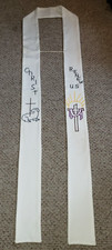 CLERGY STOLE OFFICIANT VESTMENT WHITE W/EMBROIDERY "CHRIST RENEW US" LAMB OF GOD