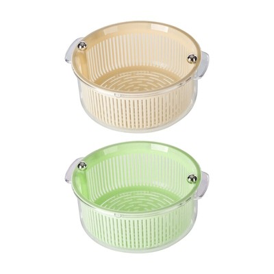 Rotating Double Layer Drain Basket Fruit Vegetable Washing Basket PET Material
