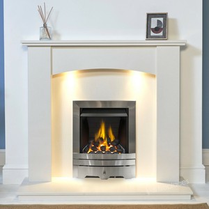 Gas Fireplace With White Stones - White Marble Stone Curved Surround Gas Fire Fireplace Suite Downlights Ebay