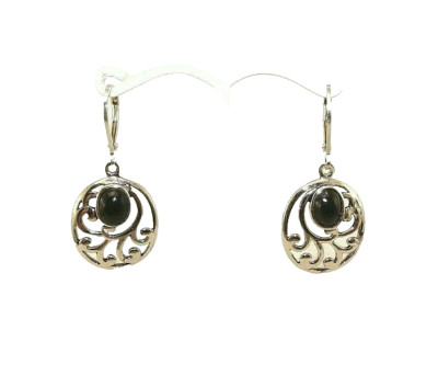 Created Oval Shape Black Onyx Sterling Silver Filigree Swirl Leverback  Earrings
