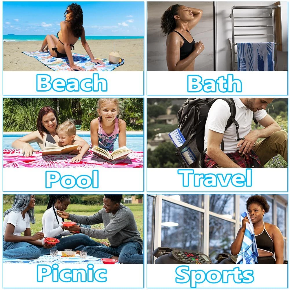 2 Pack Microfiber Lightweight Beach Towel Sand Free Quick Dry Absorbent Thin ...