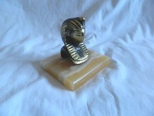 Egyptian Brass King Tut Statue On Alabaster Base 3.75" High Handmade