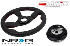 NRG 320mm 1.5" Deep Race Leather Steering Wheel Red Stitch w/ Short Hub SRK-130H