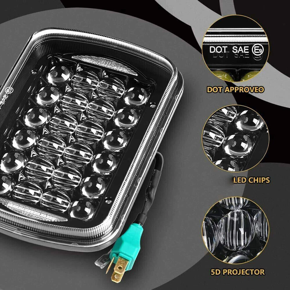 Pair 5x7" 7x6" LED Headlights DRL For Ford E-150 E-250 Econoline Van Club Wagon - Image 4 of 4