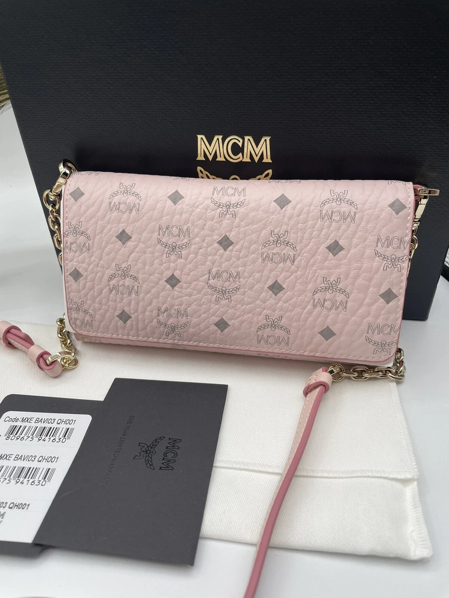 Mcm Visetos Original Phone Chain Wallet - Powder Pink/Silver