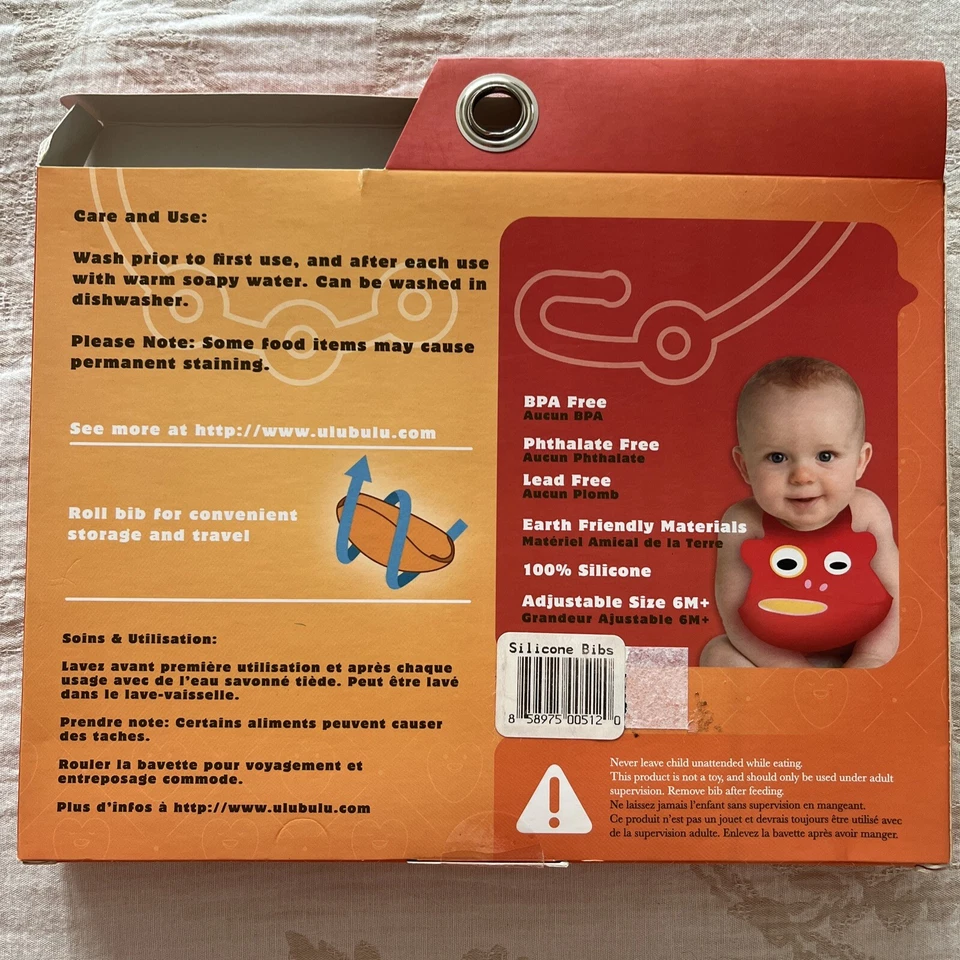 Rare! Ulubulu Baby Red Soft & Light Adjustable SIlicone Bib With Pocket New - Image 2 of 3
