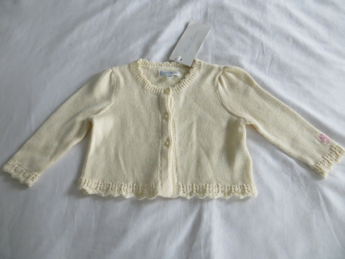 BNWT Girls Ralph Lauren Cream Cotton Scallop Detail Cardigan Age