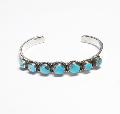 Estate KRS Navajo Native American Turquoise SS Cuff Bracelet - Signed - 26G