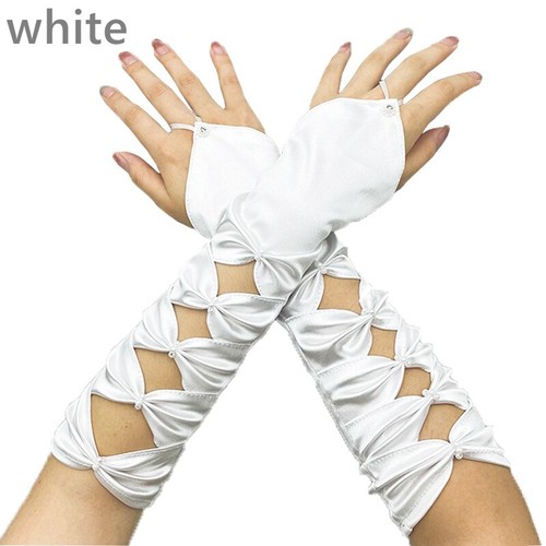 Damen/Handschuhe Fingerlose Stretch Hohl Perlen Schleifenknopf Braut Fairy Party - Bild 12 von 33