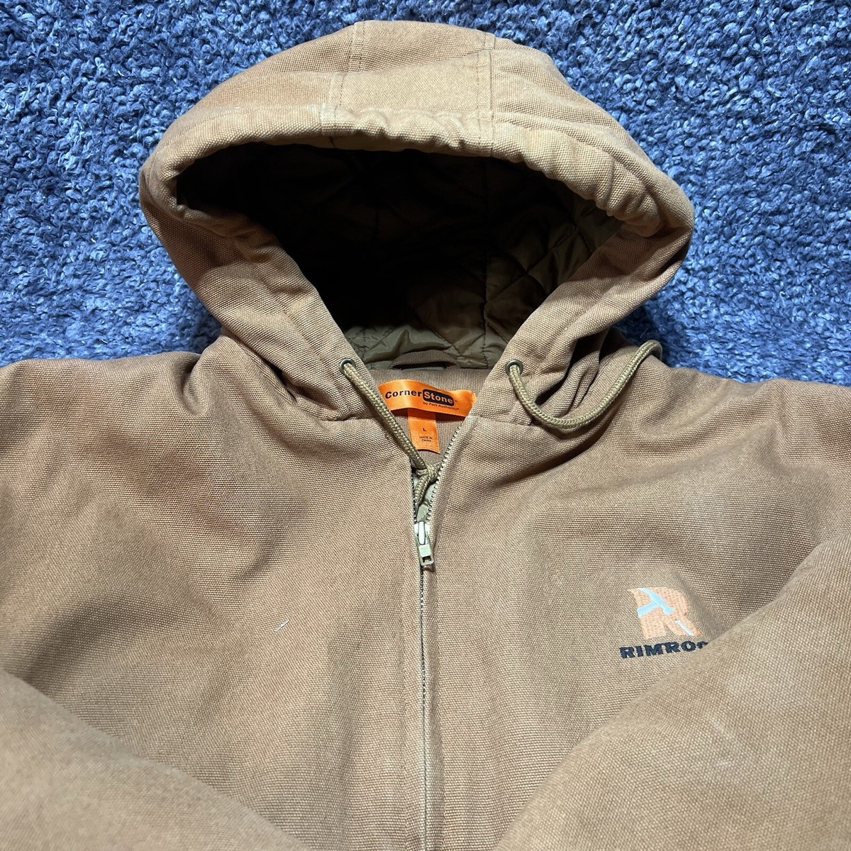 Cornerstone Work Jacket L Canvas Hooded Full Zip Quilted