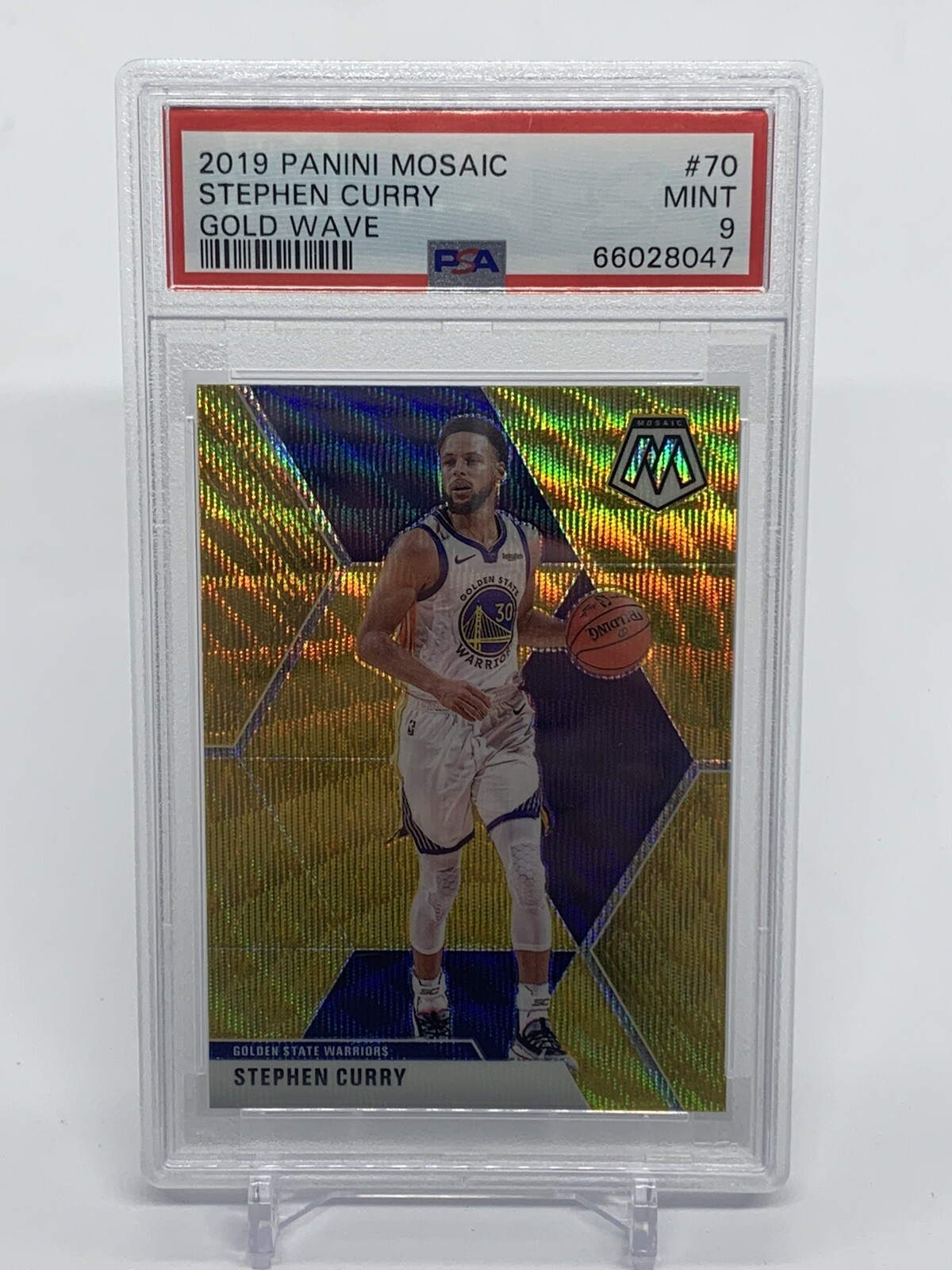 STEPHEN STEPH CURRY PSA 9 2019 PANINI MOSAIC BASKETBALL #70 GOLD WAVE PRIZM WO1