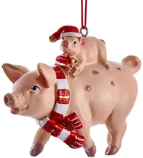 KURT ADLER HAND PAINTED 3.5" RESIN PIG & PIGLET CHRISTMAS ORNAMENT