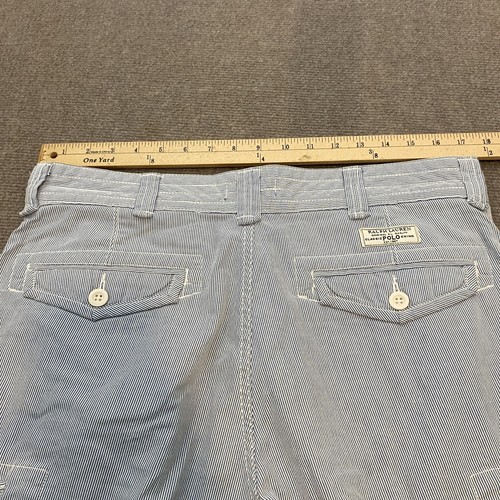 Vintage Polo Ralph Lauren Cargo Shorts Mens 35 Blue Pinstripe 90's Logo Casual - Picture 9 of 11