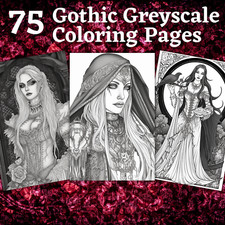 75 Gothic Greyscale coloring pages to print  digital   POD permission No....