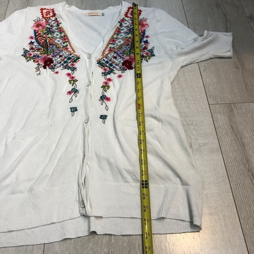 Johnny Was Embroidered Cardigan White L floral short sleeve sweater - Picture 9 of 12