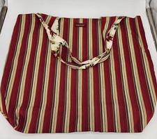 Longaberger Reversible Christmas Fabric Holiday Botanical Holiday Stripe Tote