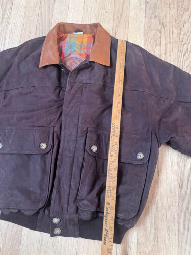 Vtg Willis & Geiger Pilot Brown Suede Leather Flight Bomber Jacket Plaid Medium - Picture 4 of 12