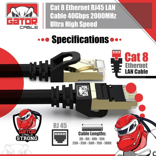Kabel Ethernet Cat 8 RJ45 Super Speed 40Gbps Patch LAN Network Pozłacana partia - Zdjęcie 88 z 121