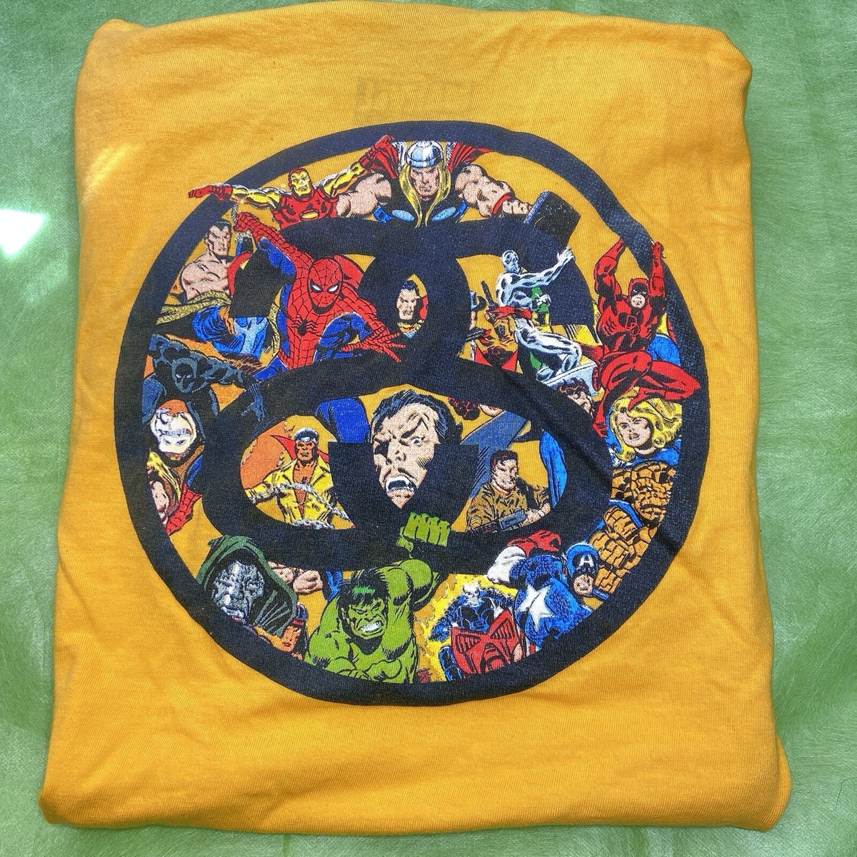STUSSY X MARVEL Graphic T-Shirt April 9, 2011 Size M Yellow