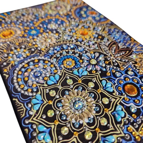 Mandala Bedazzled Embellished Diamond Painting Completed Notebook Gift Blue Gold - Picture 3 of 7