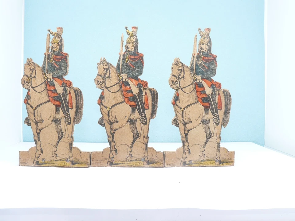 Lot 6 cavaliers soldats papier de Strasbourg sur support bois - Photo 2/4