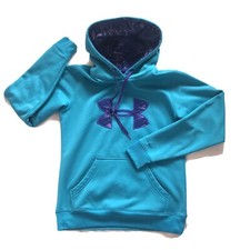 Under Armour ColdGear Storm Hoodie Sweatshirt Aqua Blue Purple Big Logo Women S
