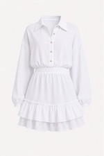 Fashion Nova White Long-Sleeve Ruffle Tiered Mini Dress Size M NWT