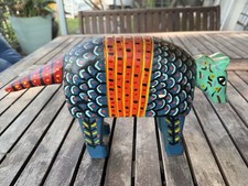 Guatemalan Folk Art Carved Wood Hand-Painted 14” Armadillo/Dog