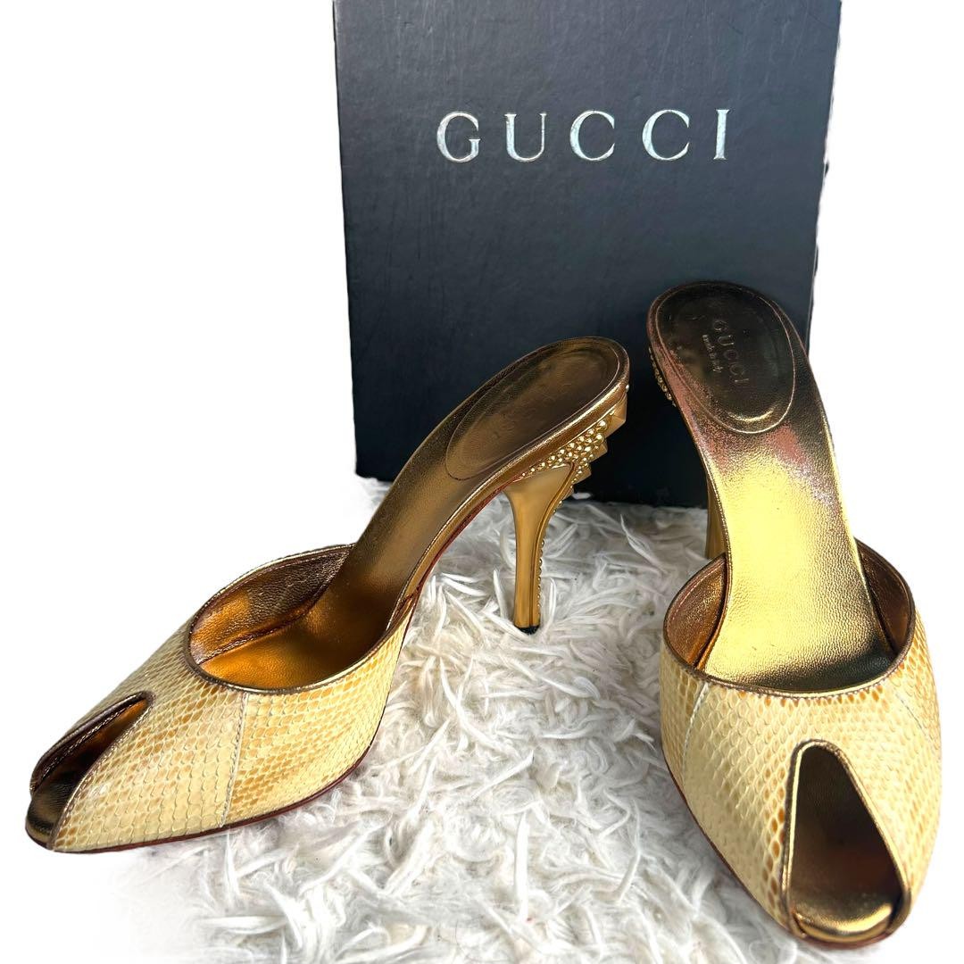 Gucci Python Pattern Gold Pumps Stiletto Heels US… - image 1