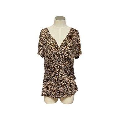NWT Cable & Gauge Grunge Indie Coquette Cheetah Pleated Short Sleeve Top Sz XL