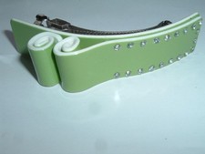 ART DECO MINT GREEN CELLULOID WHITE RHINESTONE 4" HAIR BARRETTE