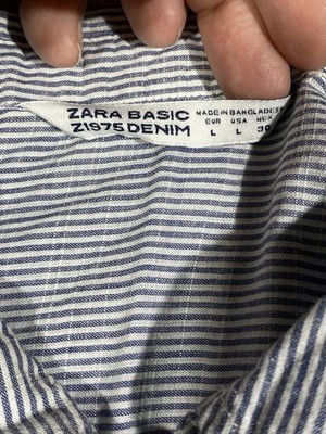 Zara Basic Striped Button Down Shirt Dress Sz Large Blue White Cotton Sleeveless