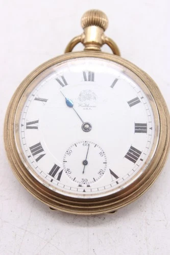 F Vintage Waltham Tempus Open Face Pocket Watch Gold Plated, Parts Only