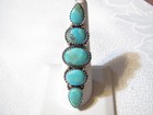 FABULOUS RETRO 2 1/4" LONG GENUINE TURQUOISE STERLING SILVER RING - SZ 8 - 11.1G — photo 5
