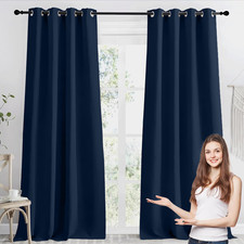 Navy Blue Blackout Curtains Eyelet Ring Top Ready Made Thermal Insulated Panels