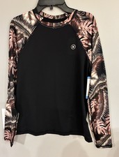 Hurley Women's Long Sleeve Rash Guard Scattered Palm UPF 50 Small