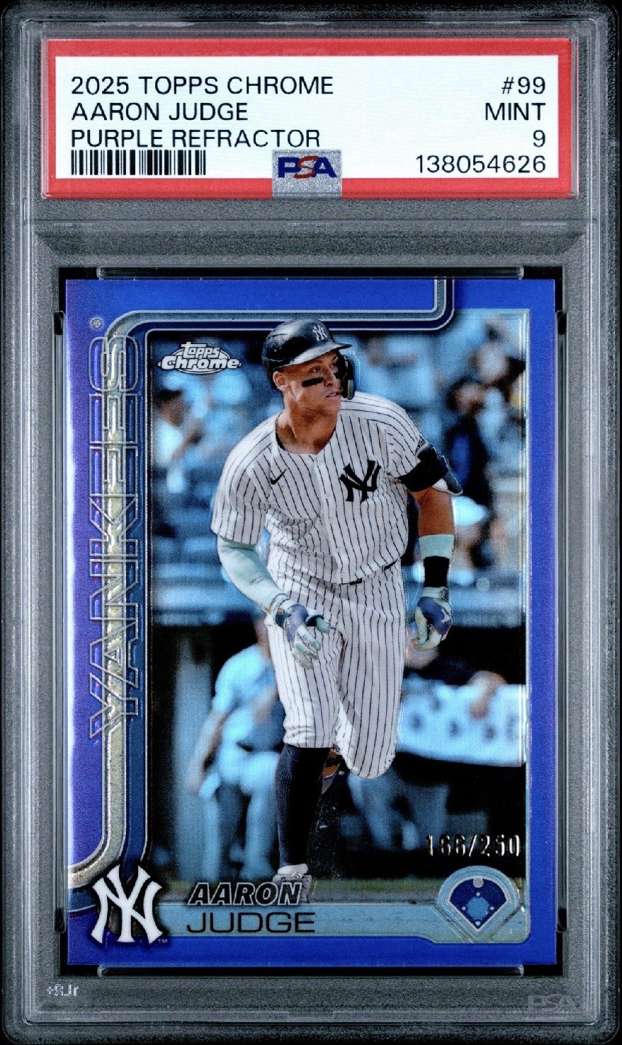 2025 Aaron Judge 166/250 PURPLE REFRACTOR Topps Chrome No. 99 (PSA 9)