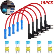 15Pcs Fuse TAP ADAPTER KIT 12V 15 Amp 20Amp Car Add-a-circuit Mini ATM APM Blade
