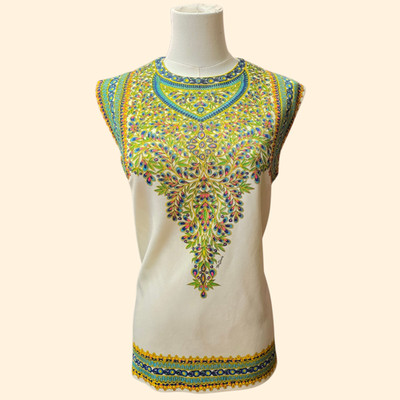 Vintage 1960s Mr. Dino Psychedelic Sleeveless Shell Tunic Top ~ Large