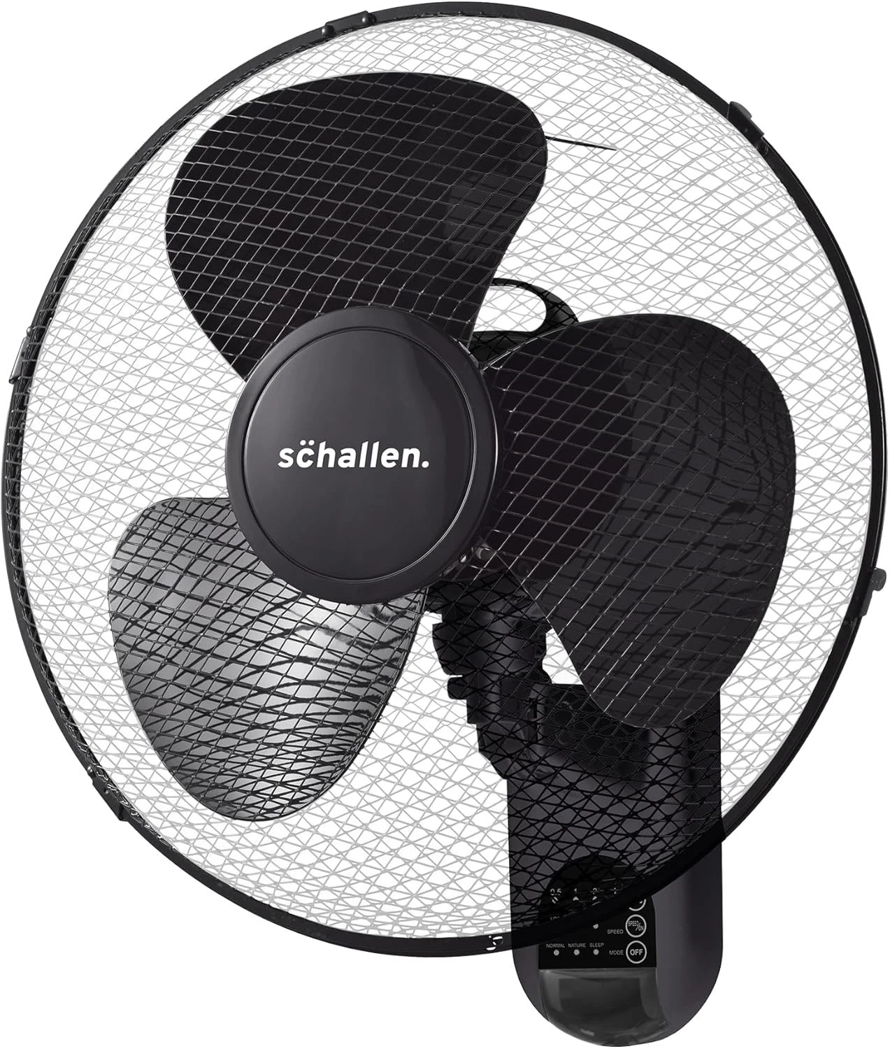 Schallen Wall Mounted Fan 16" Black Oscillating Remote Timer 3 Speed Air Cooling