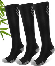Bamboo Viscose Compression Socks for Men Women, 3 Pairs 15-20 Mmhg Graduated K