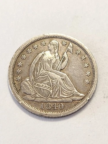 1840 AU+++ SCARCE NO DRAPERY SEATED LIBERTY HALF DIME NICE SHIELD AND LIBERTY