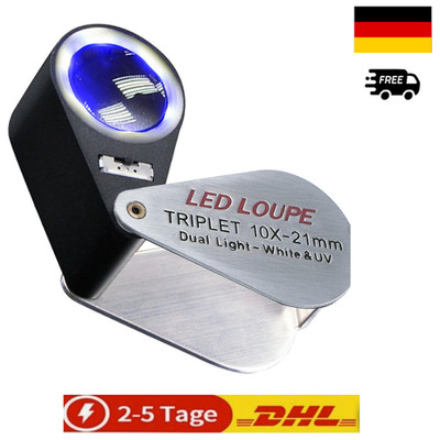 Juwelier Lupe 10X LED UV Metall Faltlupe Edelsteine Diamanten