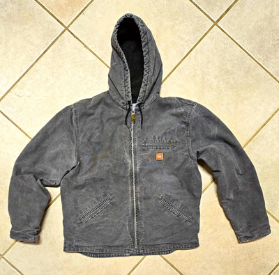 Carhartt J141 GVL Gray Hooded Full Zip Sherpa Lined Jacket