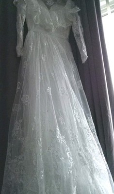 Pronuptia de Paris Vintage Brautkleid 1984 Edwardian Style UK 10 Perlenknöpfe 
